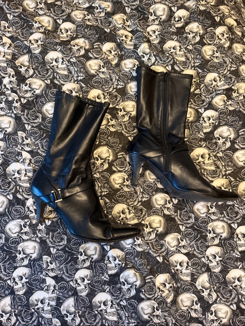 Women’s HURRAH Black Mid-Calf Leather 9.5 High Heeled zip up Boots